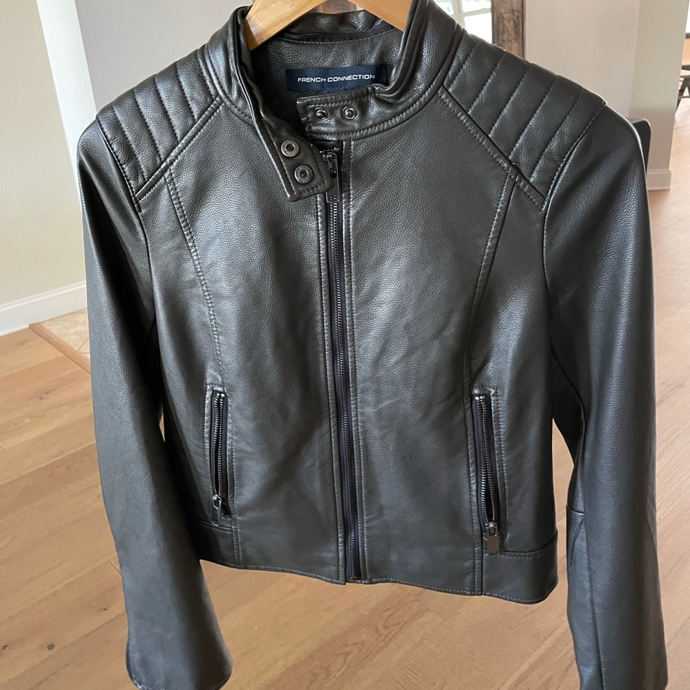 French Connection green leather jacket